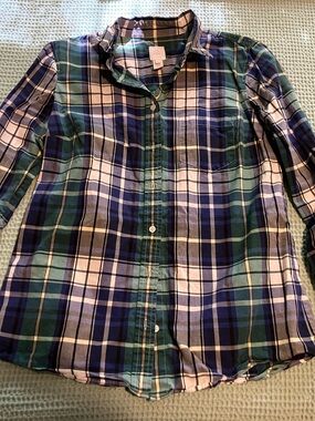 J. Crew Girls' Plaid Button-Down Shirt - Blue, Green & White